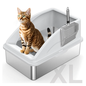FURTIME Stainless Steel Litter Box with Lid, XL Metal Cat Litter Box for Big Cats, Extra Large Box High Sided, Non-Sticky, Easy to Clean, Anti-Urine Leakage, Include Metal Litter Scoop
