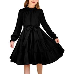 Arshiner Girls Dress Halloween Fall Long Sleeve Church Tween Dresses Black, Size 12-14