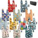 BeeGreen Animal Reusable Grocery Tote Bags 12 Pack, Heavy Duty Large Capacity Reusable Shopping Bags, Sturdy Machine Washable Foldable Bag for Travel Beach Storage Holiday Gift Bag with Handles (Animal-red,orange,yellow,blue,green)