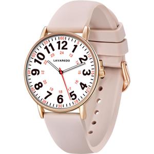 Nurse Watch for Nurses Doctors Women Men,Waterproof Analog Watches with Luminous Dial and Japanese Quartz Movement,Easy to Read Military Time Watch with Second Hand, 12/24 Hours,Silicone Band (001-NudeWhite)