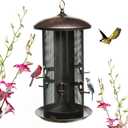 Nature's Rhythm Metal Hopper Bird Feeder Two ChambersHeavy Duty Mesh Metal Dual Seed Compartments Outdoor Hanging Wild Bird Feeder with 10 Feeding Ports,10lbs Seed Capacity