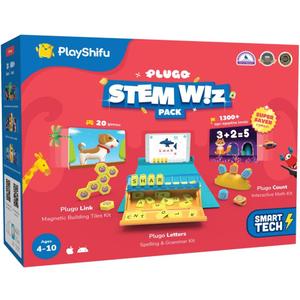 Plugo STEM Pack by PlayShifu - Count, Letters & Link (3in1) | Math, Words, Magnetic Blocks, Puzzles | 4-10 Years STEM Toys | Gift Boys & Girls (Works with iPads, iPhones, Samsung tabs, Kindle Fire)