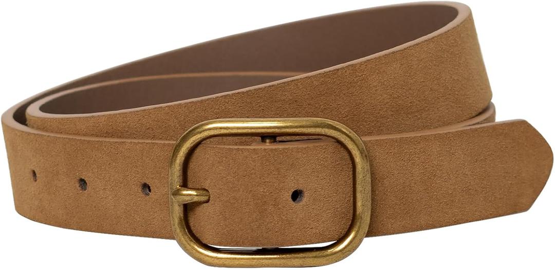 MJNUONE Leopard Print Belt for Women Leather Waist Belts Classic Needle Buckle Animal Printed forJeans dress Party Outfits (L (Waist 36-40 inches), Suede Tan)