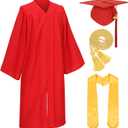Unisex Adult Matte Graduation Cap and Gown Set with Honor Cord Gold Stoles for College School Bachelor Graduates (Red 51")