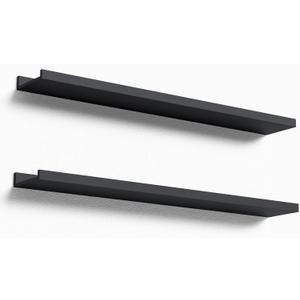 Boswillon 35.4 Inches Long Floating Shelves Wall Mounted, 2 Set Modern Black Wall Shelf for Bedroom, Nursery Book Shelf with Lip, Picture Ledge Shelf for Decor Living Room Bathroom Kitchen- Black