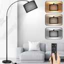 Arc Floor Lamps for Living Room, Modern Remote Control Standing Lamp with Stepless Dimmable, Black Tall Lamp with Black Drum Shade, Over Couch Arched Reading Light for Bedroom, Office (Bulb Included)