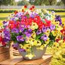 Artificial Flowers for Outdoor, UV Resistant Fake Silk Pansies Flowers, Realistic Faux Plants for Outside Indoor Porch Patio Window Box Planter Home Decor (16, Yellow Purple White Red)