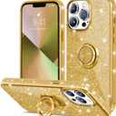Thomo Compatible with iPhone 13 Pro Case 6.1inch,[Bling Kickstand] Cute Glitter Slim Bumper Diamond Cover Ring Holder Full-Body Protective Phone Case for iPhone 13 Pro Women Girls -Gold