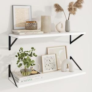 Axeman 30 Inch Floating Shelves | 10 Inch Deep White Wall Shelves Set of 2 | 30" W x 10" D White Wood Floating Shelves for Living Room Bathroom Kitchen