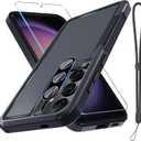 RMOCR Case for Samsung Galaxy S25 Plus, Full Body Heavy Duty Rugged Shockproof Protective Phone Cover with Lanyard Strap, Tempered Glass Screen Protector and Camera Lens Cover, Black Matte