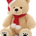 Tezituor Christmas Teddy Bear Stuffed Animals, 18inches Big Stuffed Bear with Santa Hat & Scarf for Kids Women, Soft Christmas Plush Toys for Decoration, Brown