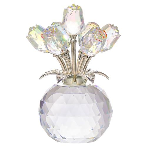 Clear Rose Flower Crystal Figurine with Vase, Bouquet Flowers Ornament Gifts for Wife Girlfriend Women, Handmade Crystal Flower Collectible Home Table Decor ​for Valentines Day Wedding Anniversary