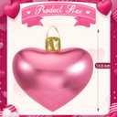 Jetec 4 Pcs 17" Heart Inflatable Ornament with Glitter Cloth Cover, Large PVC Heart Blow up Ornaments Blow Ball for Yard Outdoor Lawn Porch Decor(Pink)