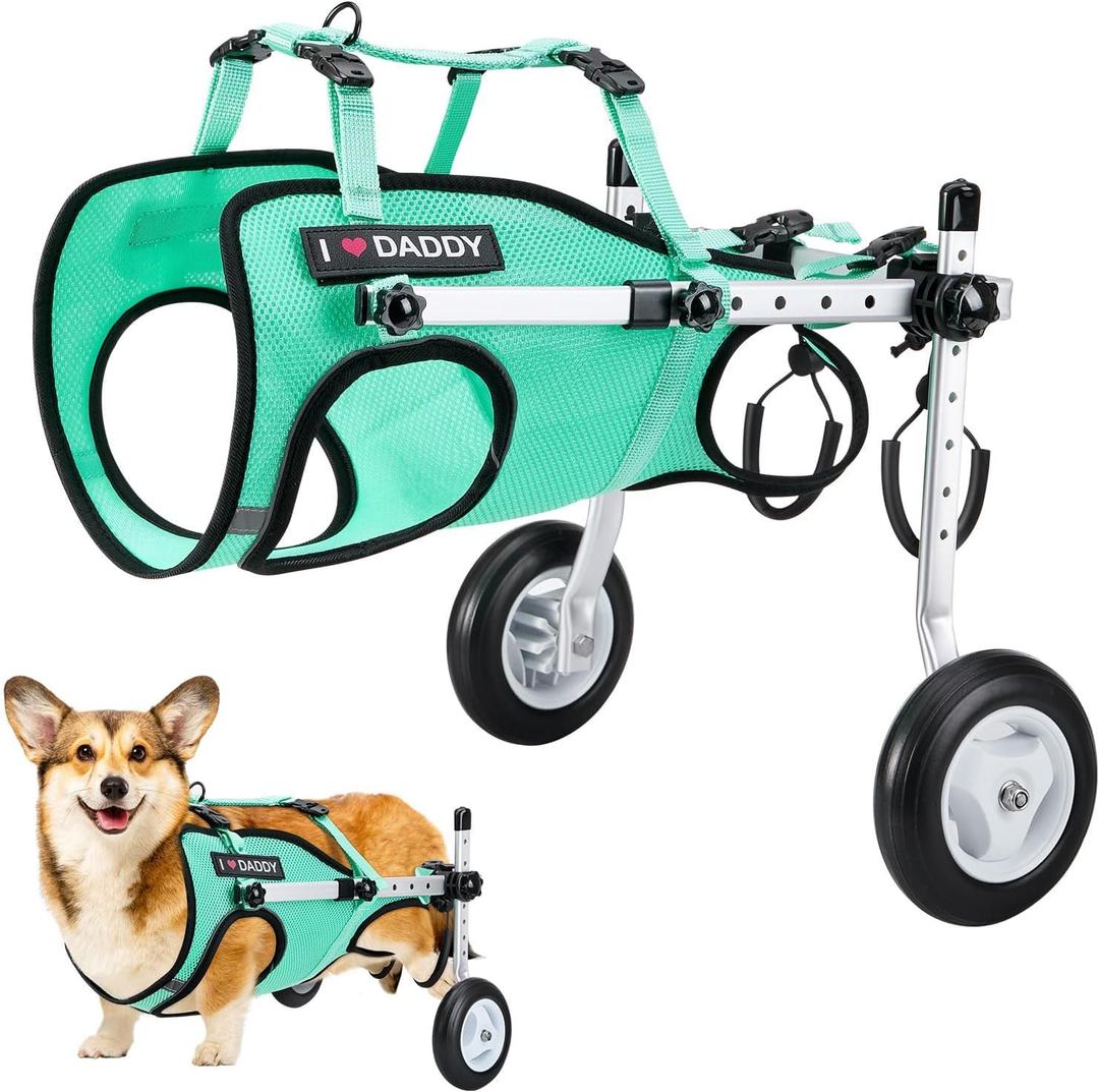 Nasjac Dog Wheelchair for Back Legs - Lightweight Portable Wheelchair with Reflective Stripes, Adjustable Pet Wheelchair Cart for Senior, Arthritis, Paralyzed, Injured, or Disabled Dogs (Medium, Green)