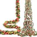 Miracliy 8Pcs 66FT Flower Garland, Orange and Champagne Artificial Rose Floral Vines Fake Hanging Spring Flower Garland for Wall Backdrop Wedding Arch Tea Party Door Mantle Decoration