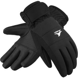 Achiou Kids Ski Gloves, Waterproof Winter Snow Snowboard Gloves Warm Touchscreen for Kids Boys Girls Children Skiing Cycling (L (9-10 Years), Black)