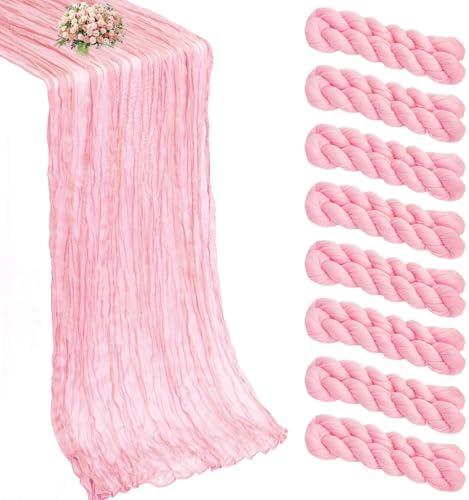 8 Pack Pink Cheesecloth Table Runner 21x120 Inch Boho Gauze Table Runners Rustic Light Pink Table Runner for Wedding Birthday Party Baby Shower Centerpiece Valentine's Day Home Decorations