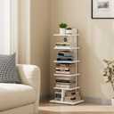 TUTOTAK Narrow Bookshelf, 6-Tier Bookcase, Spine Book Shelf for Small Space, Corner Standing Shelf for Living Room, Office, Study, Entryway, White BS06BW016
