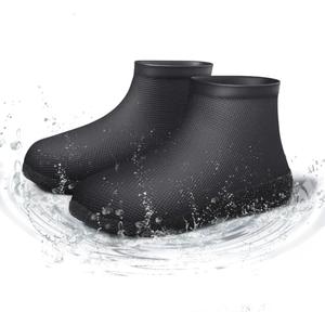 Waterproof Shoe Covers Upgraded,Rain Shoe Covers Reusable Silicone Non Slip Shoe Covers for Outdoor,Rain Shoe Covers for Women and Men (Large, Black)