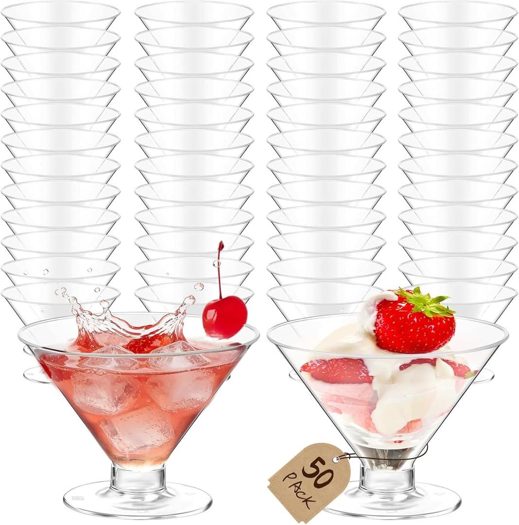 50 PCS Disposable Martini Glasses for Parties 5oz,Plastic Martini Glasses Disposable,Martini Plastic Cups for Wedding Party Bowl Wine Ice Cream Fruit