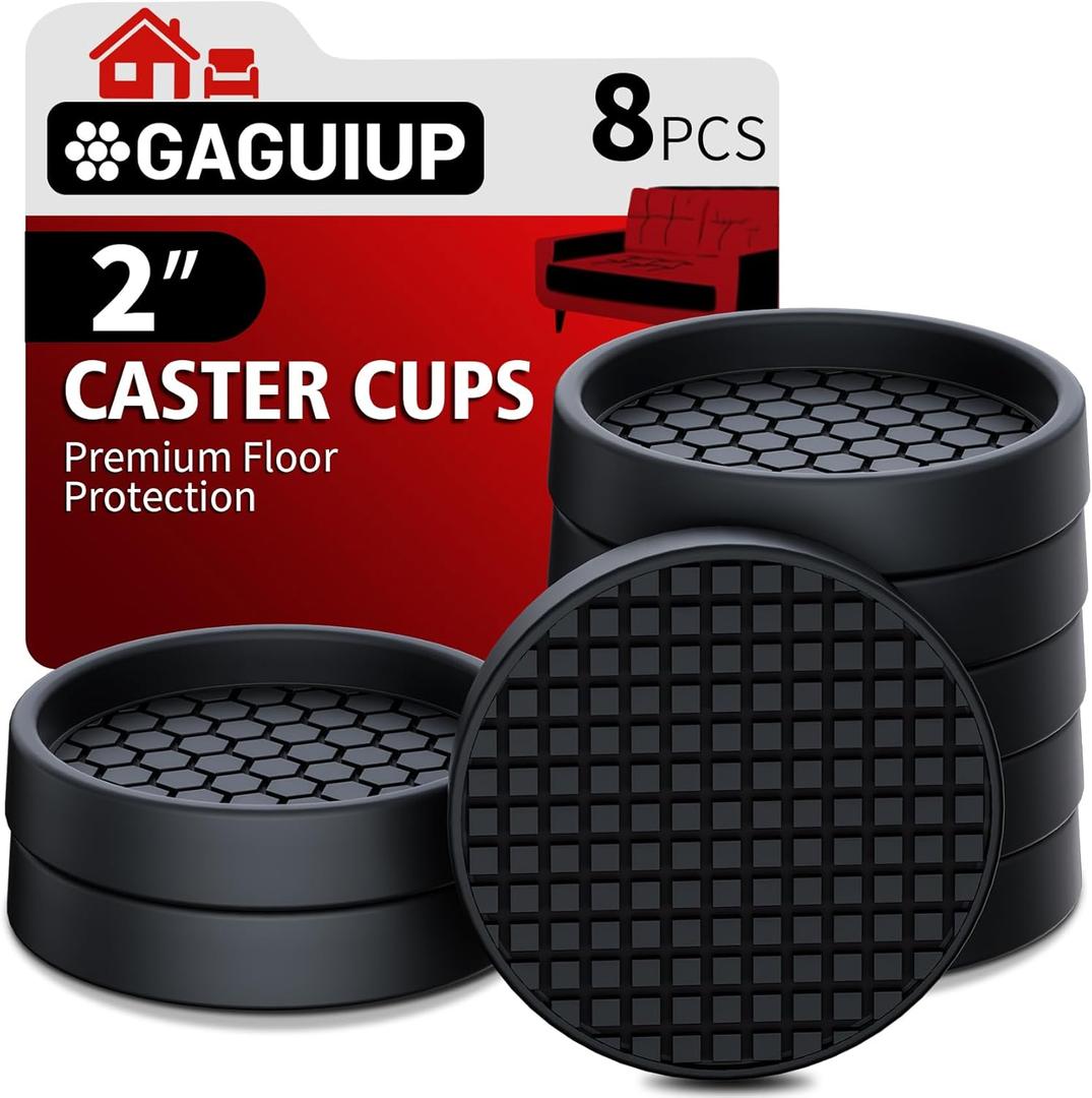 Non Slip Furniture Pads - 2" Anti Skid Caster Cups, 8PCS Round Black Silicone Furniture Coasters for Hardwood Floors, Anti Slide Furniture Cup Bed Couch Floor Protectors