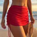 Leoparts Women’s Mesh Swim Skirt High Waisted Tummy Control Swimsuit Bottoms Ruched Drawstring Bathing Suit Bottom (Red, XL)
