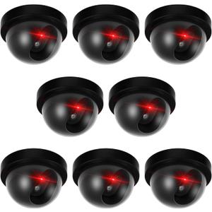 Kanayu 8 Pack Dummy Fake Camera CCTV Dome Fake Security with Flashing Red LED Light Wireless Surveillance Dummy CCTV for Outside Decoy Camera with Screws Tape for Indoor Outdoor Home (Black)