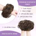FESHFEN 2PCs Small Messy Bun Hair Piece for Thin Hair Women Girl Mini Synthetic Elastic Wavy Space-bun Scrunchies Updo Hairpieces, Chestnut Brown