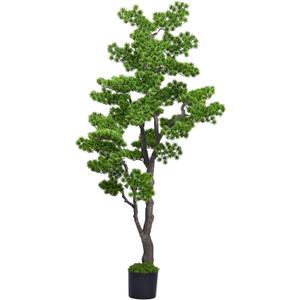 5.5FT Artificial Bonsai Tree Large Faux Plants Indoor Tall Realistic Fake Plants with Ceramic Pot and Moss for Home Decor Living Room Corner Entryway - Silk Green Leaves Low Maintenance