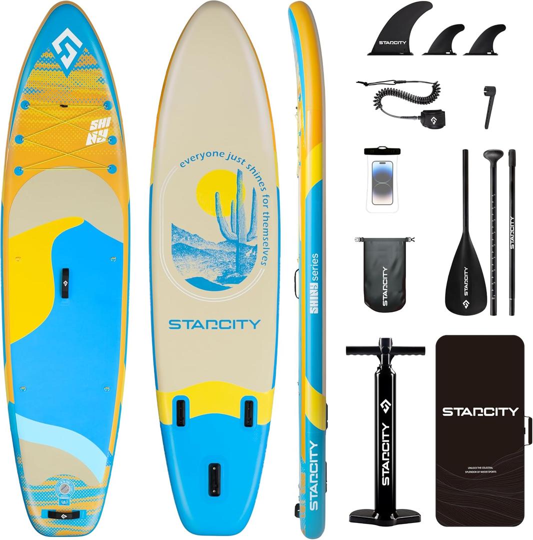 Starcity 11'*33"*6" Blow Up Paddle Board, Inflatable Paddle Board, Spacious and Stable, Anti Slip and Easy to Operate, Large Size Suitable for Single Person/Family/Pet Use
