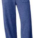 Aleumdr Womens Ribbed Wide Leg Lounge Pants with Pockets Casual Relaxed Comfy Loose Soft Knit Pajama Pants with Drawstring (A5 Blue), XL