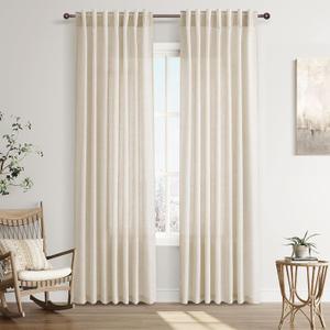 Joywell Beige Linen Back Tab Rod Pocket Linen Curtains 84 Inches Long 2 Panels for Living Room Bedroom Neutral Boho Farmhouse Rustic Light Filtering Semi Sheer Curtains Window Treatment 52x84, Linen, 52"W x 84"L (Pack of 2)