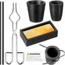 FoldTier 6 Pcs Crucible Metal Melting Kit, Include 2 Clay Graphite Crucible for Gold Melting Metal, 2 Graphite Stir Rod Stick, 1 Crucible Tong, 1 Graphite Torch Smelting Casting Ingot Mold for Melting