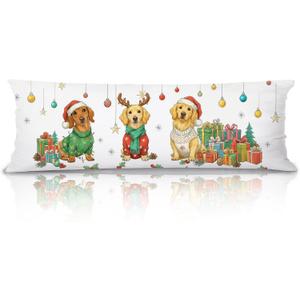 Christmas Cute Dog 20x54 Body Pillow Cover, Dog Lover Owner Gifts, Cozy Winter Dachshund and Golden Retriever Christmas Decorative Long Pillow Cases for Bed Couch (Color 15)