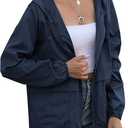 Women's Waterproof Raincoat Lightweight Rain Jacket Hooded Windbreaker with Pockets for Outdoor (Blue, L)