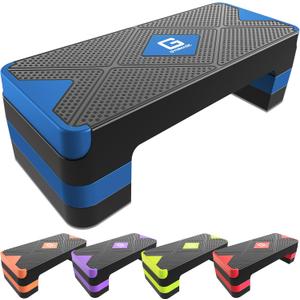 Aerobic Exercise Step, Adjustable Aerobic Stepper for Exercise, Workout Step Platform for Step Up, 26.5" Step Deck with 4 6 8 Adjustable Height Risers, Women Home Gym Cardio Fitness (Blue)