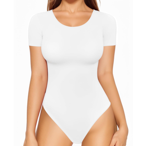 MANGOPOP Round Neck Short Sleeve Long Sleeve Bodysuits for Women Basic Body Suit Shirts Tops, Size M