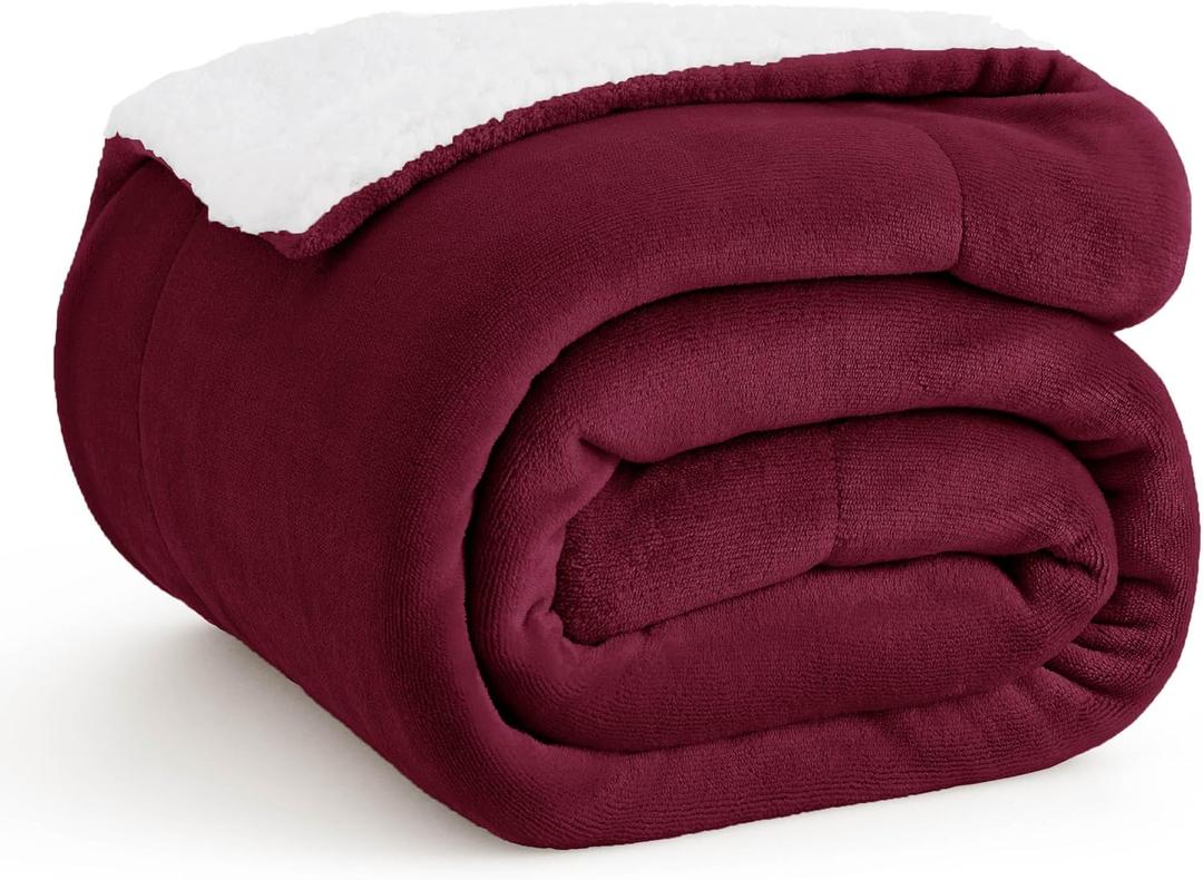 Bedsure Sherpa Fleece Throw Blanket for Couch - Thick and Warm, Soft Fuzzy Plush Throw Blanket for Winter, Winery Red, 50x60 Inches