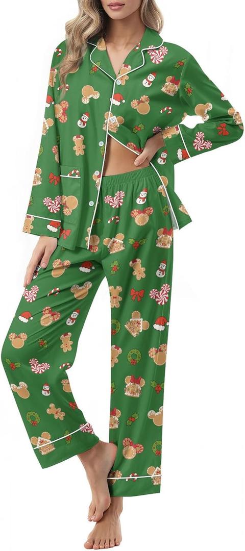 ELUNORUS Unisex Ultra Soft Pajama Set, Valentines Pajamas, Soft Warm Matching Sleepwear Gift for Women Men (2XL Gingerbread and Mouse)