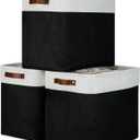 DULLEMELO Fabric Storage Baskets 3 Pack - 17x12x15 inch Large Foldable Fabric Organizer for Storage Decorative Storage Bins for Home,Closet(White&Black)