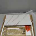 Yusong C Shaped End Table, Couch Side Table That Slide Under Sofa Bed, Small Table for Small Spaces, Skinny Overbed Table for Coffee Drink Snack, Living Room, Gold and White Marbled Wooden Top (Length 18.2)