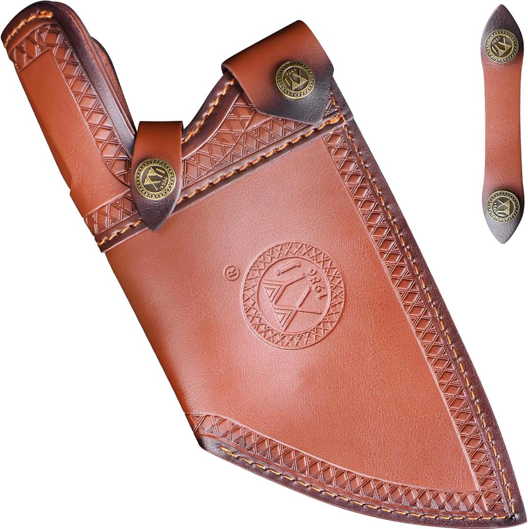 XYJ Leather Sheath for Butcher Knife, Wide Blade Kitchen Knives, Practical Soft Leather Knife Sheaths, Belt Loop, Portable Carrying Out, Blade Protector Case, Knife Sleeve
