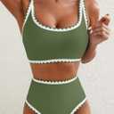 Herseas Women's Bikini Sets Floral Print Whip Stitch 2 Piece Swimsuits High Waisted Scoop Bathing Suits (Green, M)