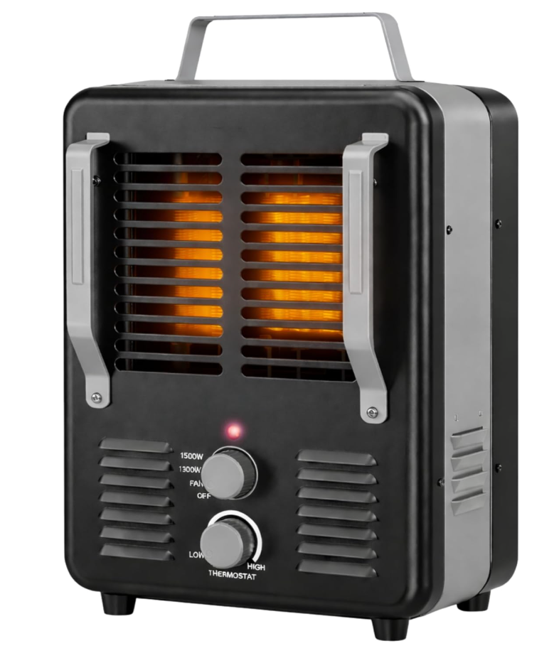 Comfort Zone Electric Portable Milkhouse Style Utility Space Heater with Adjustable Thermostat, Overheat Protection, and Safety Tip-Over Switch, Ideal for Garage or Greenhouse, 1,500W, CZ798BK