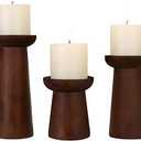Pillar Candle Holders Set of 3， Wooden Candle Holders， Decorative Wood Candlestick Holders for Living Room, Table Centerpiece for Wedding, Christmas, Party, Home - 4", 6", 8"