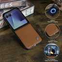 ASAPDOS Genuine Leather Folio Magnetic Case for Samsung Galaxy Z Flip 7 [Compatible with MagSafe],Built-in Screen Protector and Thin Slim Protective Case Cover Brown