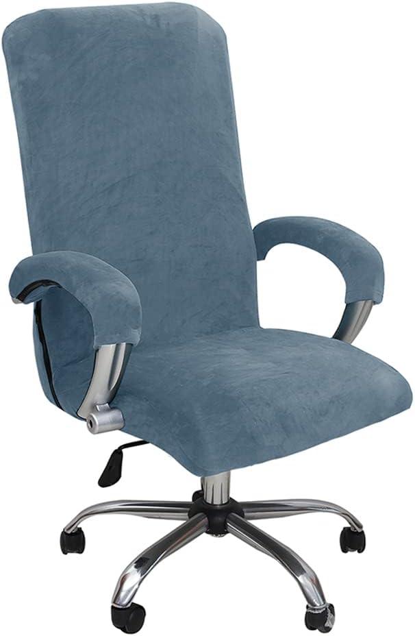 ITFRO 3 Piece Office Chair Cover with Armrest Covers Velvet Computer Desk Chair Cover with Zipper Universal Rotating Gaming Chair Slipcover High Back Chair Seat Protector (Gray Blue)