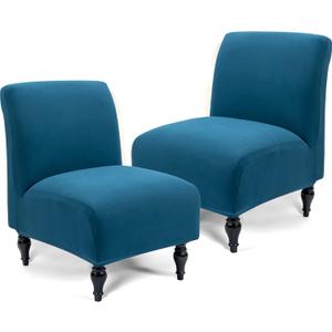 Iauddy Armless Accent Slipper Chair Cover Slipcover,Stretch Spandex Removable Non-Slip Silp Cover for Accent Chair Without Arms Furniture Protector for Living Dining Room(Peacock Blue, 2)