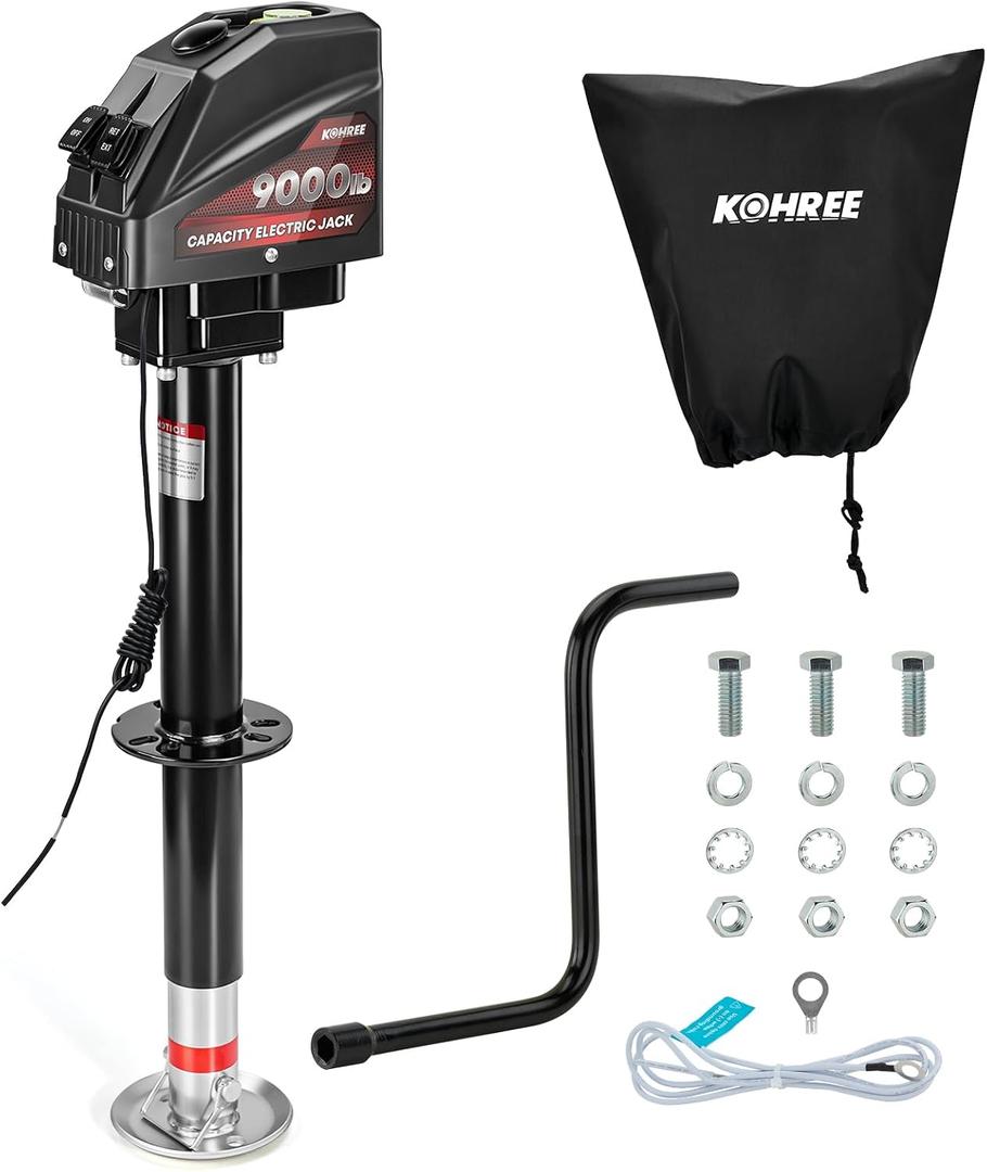 Kohree Electric Trailer Jack 9000 lbs, 12V A-Frame Power Tongue Jack | 22" Lift, Heavy Duty RV Camper Travel Trailer Jack with Manual Crank Handle & Weatherproof Cover & Wiring