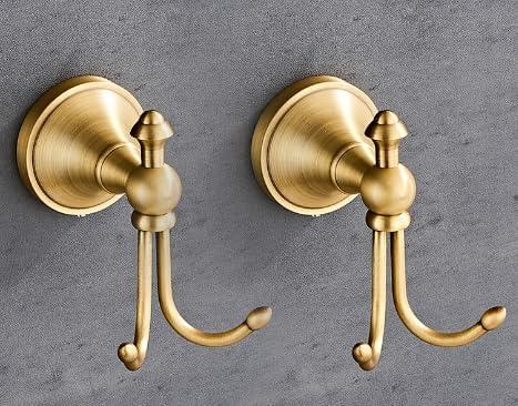 Vintage Style Wall Mounted Towel Hooks Antique Brass Bathroom Robe Coat Hanger with Brushed Double Hooks,2PACK
